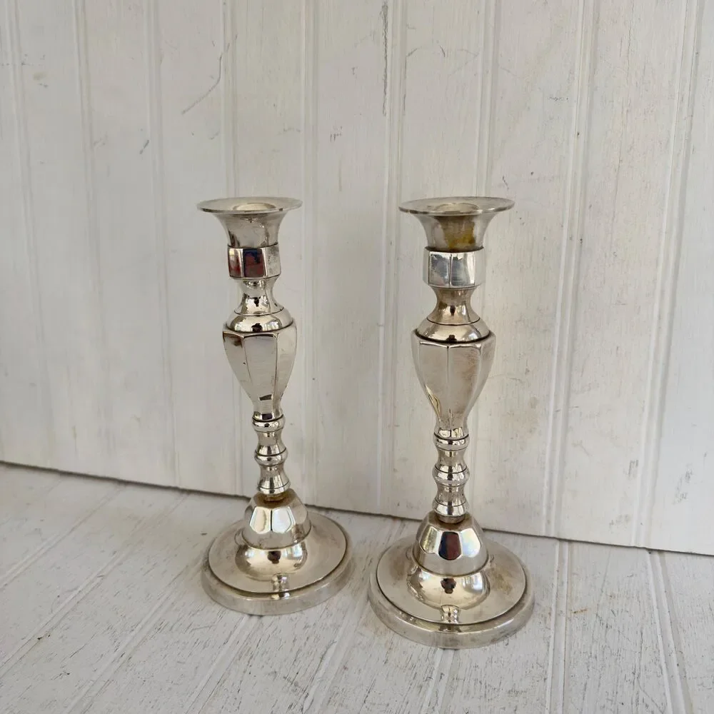 Vintage Set of Silver Plate Taper Candle Holders 8.25”Tall